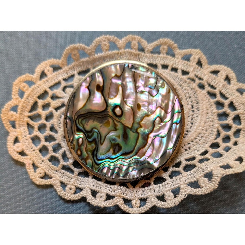 Vintage‎ Abalone Brooch Mexico, Mother of Pearl Pin, Large Statement Brooch